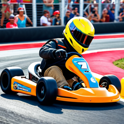 Home 22 **Action shot of a KartRider kart drifting around a sharp corner on a vibrant, colorful track. Focus on the speed and precision, with sparks flying from the tires. The background should show a cheering crowd.**