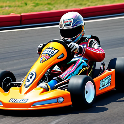 Home 20 **
High-speed KartRider race scene. Focus on a customized kart drifting around a sharp corner on a brightly colored track. Nitro flames bursting from the back of the kart. The kart's design should reflect a bold, personalized style. Include other karts in the background, suggesting intense competition. The overall feel is fast-paced and exciting.
**